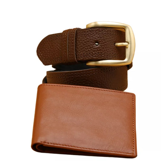 Brown Belt and wallet – Set of Leather Belt and Bifold Wallet