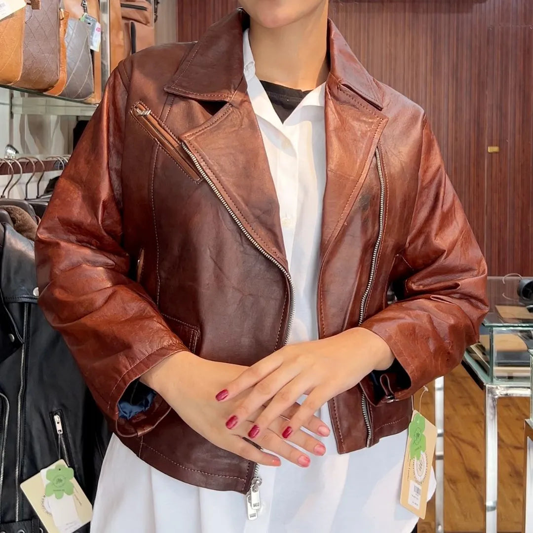 Biker Jacket for Women – Sheep Leather Terry Brown